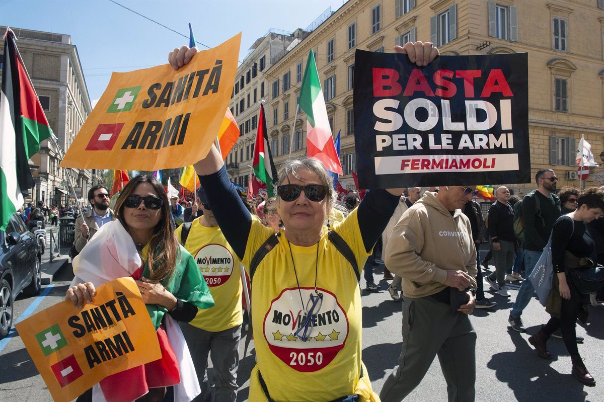 Protestas Masivas en Roma contra el Plan de Rearme Europeo: Miles de Personas se Unen